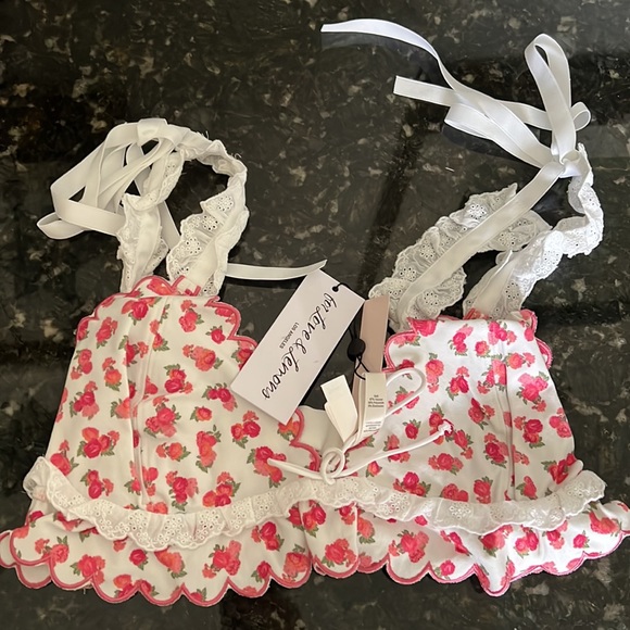 For Love and Lemons Baby Bloom Triangle Bra Top and Thong Sm DD and L set - Picture 3 of 4